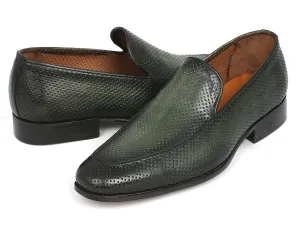 Paul Parkman Perforated Leather Loafers Green