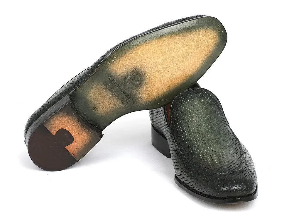 Paul Parkman Perforated Leather Loafers Green