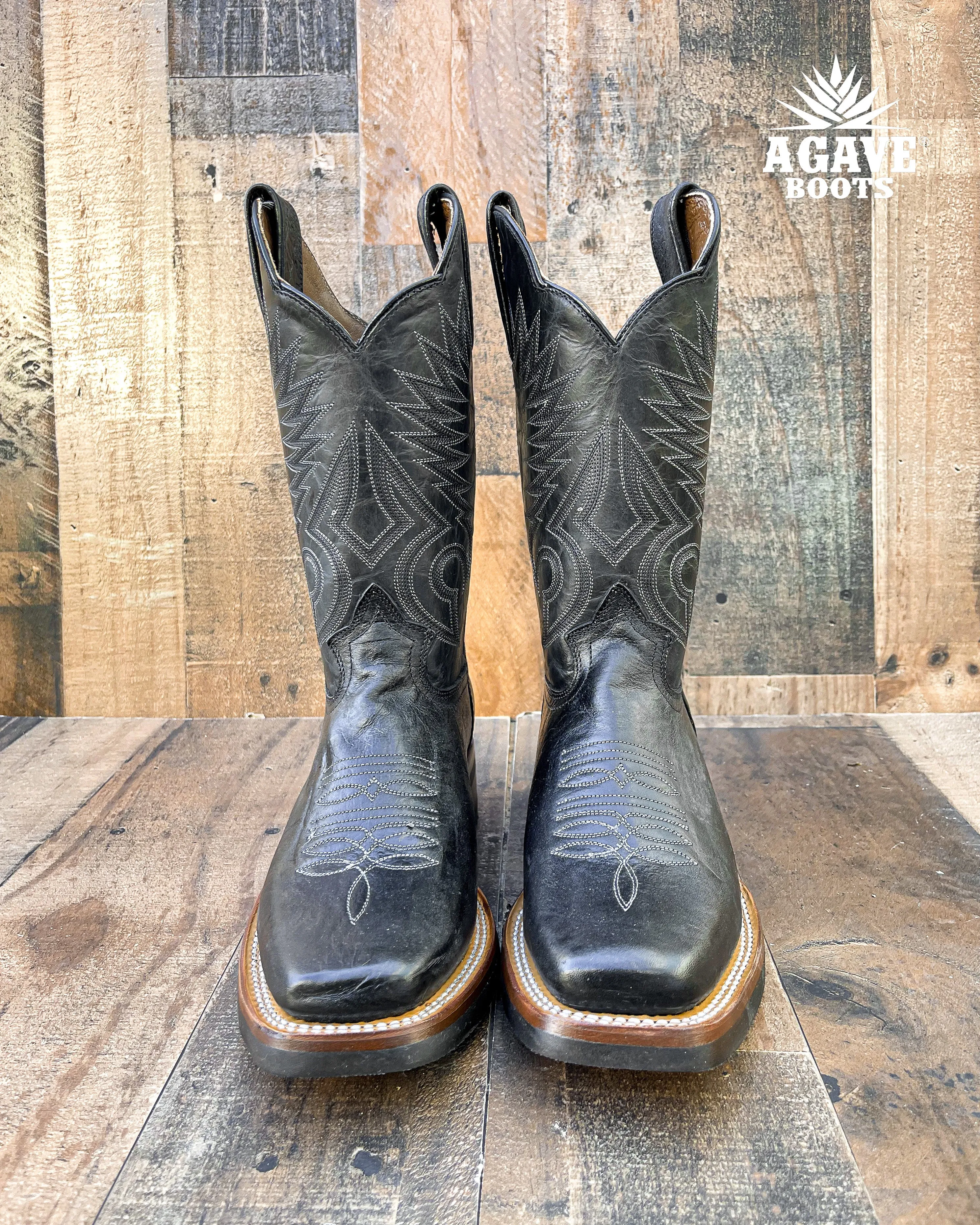 RODEO BLACK ELEPHANT EAR | MEN SQUARE TOE WESTERN COWBOY BOOTS