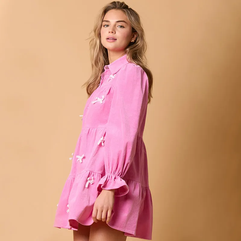 Soft Corduroy Solid Color Long Sleeve Loose Lantern Sleeve Dress
