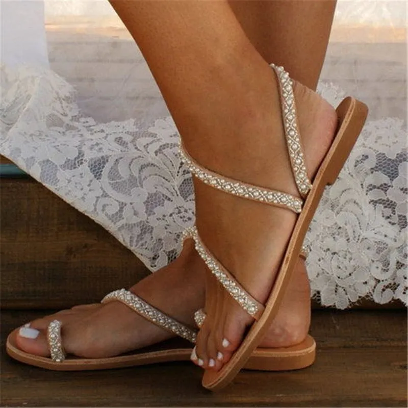 Summer Flat Sandals Sweet Boho Pearl  Sandals