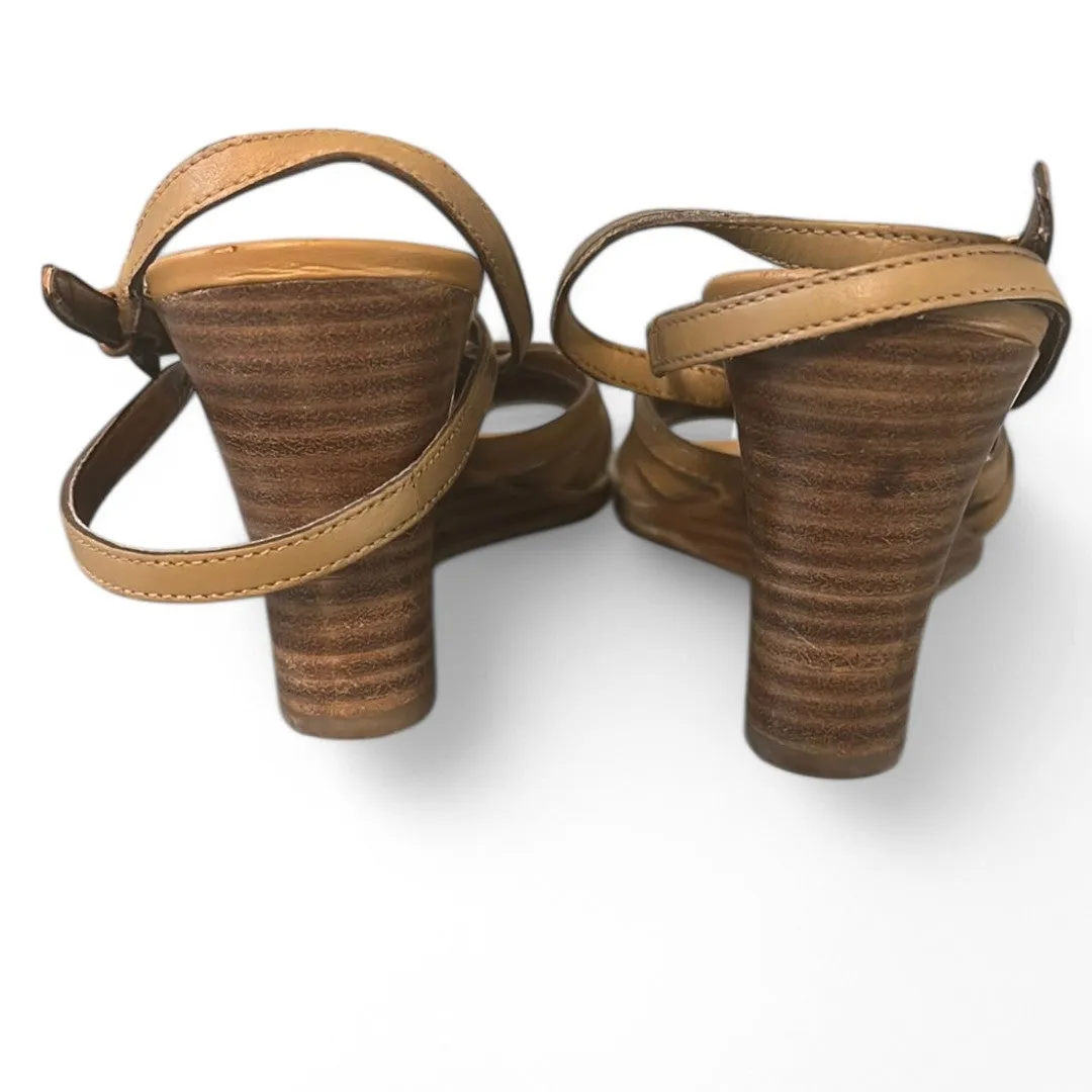 Tan Leather Strappy Wedge Sandals