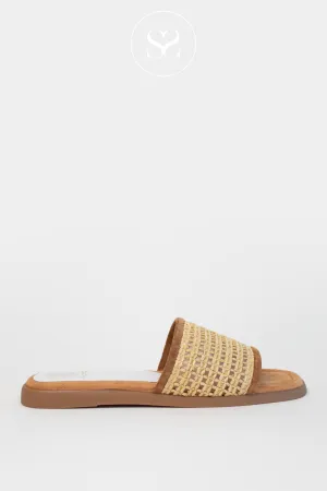 UNISA CHEEK BEIGE/NATURAL LEATHER SLIP-ON LOW BLOCK HEEL SANDALS