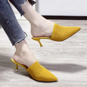 Women's summer knitted pointed toe stiletto heels mules