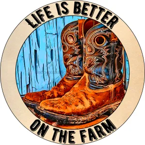 Wreath Sign, Western Sign, Better in Boots, 10" Round Metal Sign, DECOE-958, Sign For Wreath, DecoExchange